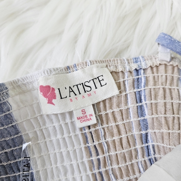 Striped Blue and Tan Dress Small - Picture 4 of 5